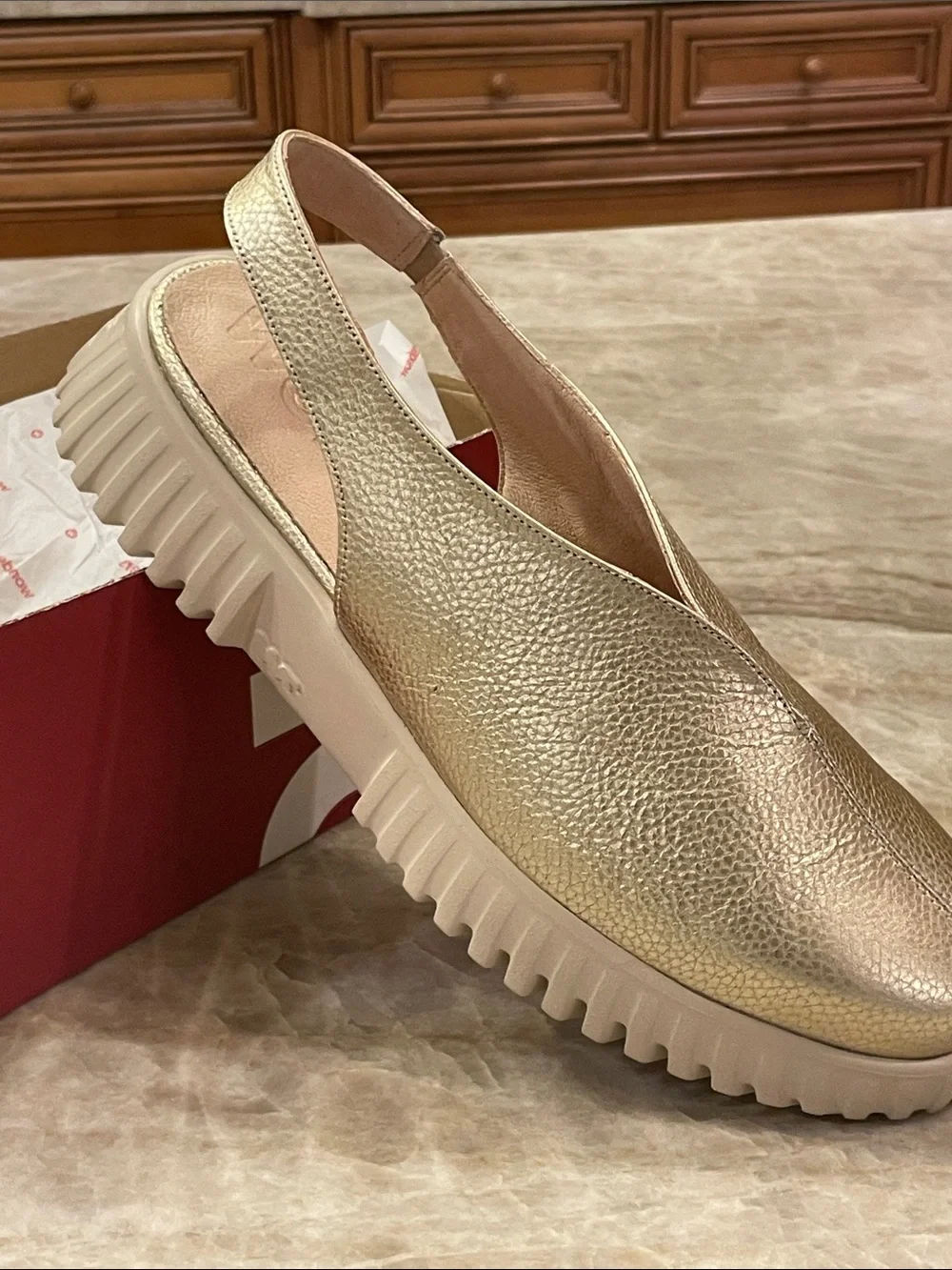 Wonders Metallic Gold Platform Slingback Shoes